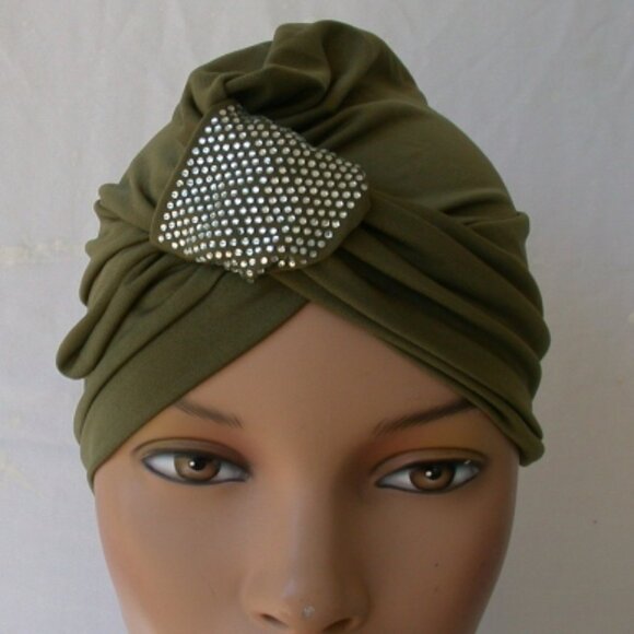 Olive Green Instant Turban Cap Fun and Flirty Fashion Hat - Picture 1 of 3
